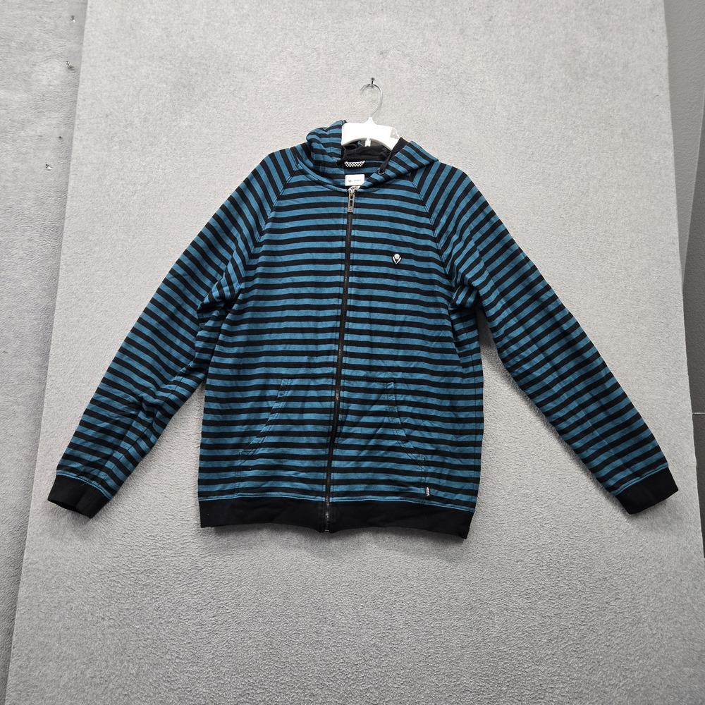 Vans Men Hoodie XL Blue Striped Skull Activewear Jacket Grunge Logo Zipper